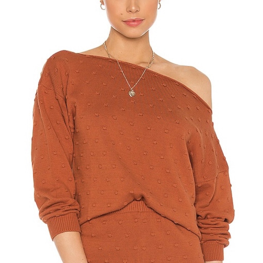 New Callahan Cotton Polka Dot Knit Off Shoulder Sweater Burnt Orange Size Small